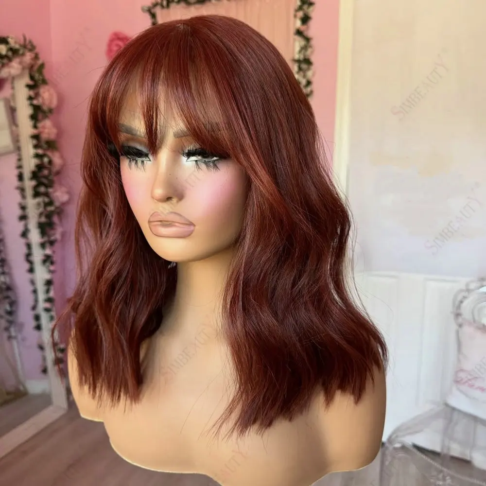 

Красновато-коричневый с челкой, 100% натуральные человеческие волосы Remy, женские парики, бесклеевой 5x5 HD, кружевной парик, полный кружевной парик 360, кружевные парики для женщин