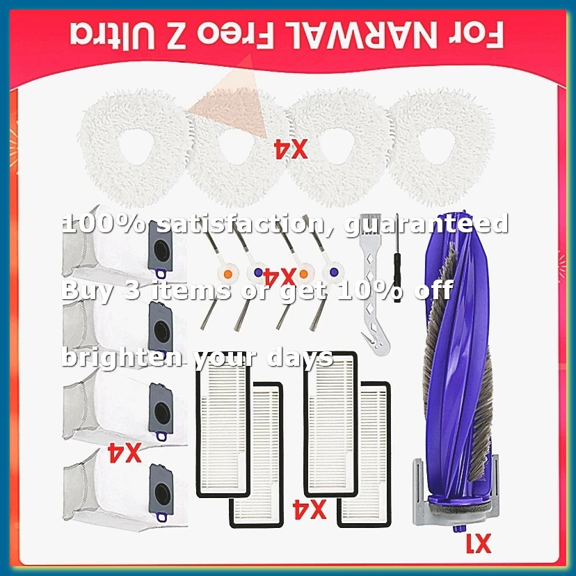 Accessories for Freo Z Ultra Robot Vacuum, Replacement Parts Main Brush, Side Brush, Filter, Mop Pads, Dust Bags