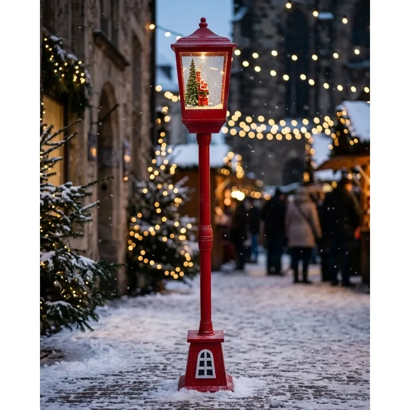 FY Christmas Musical Light Post with Snow Effect, Festive Decorative Snow Lamp for Holiday Ornament
