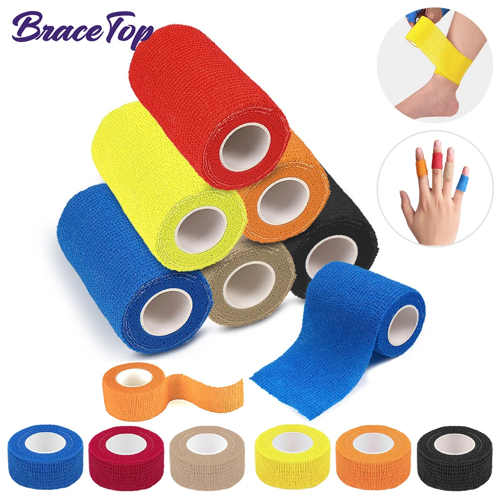 BraceTop 4.5M Colorful Elastic Sport Bandage Self Adhesive Bandage Fitness Knee Support Pads Ankle Finger Wrap Kinesiology Tapes