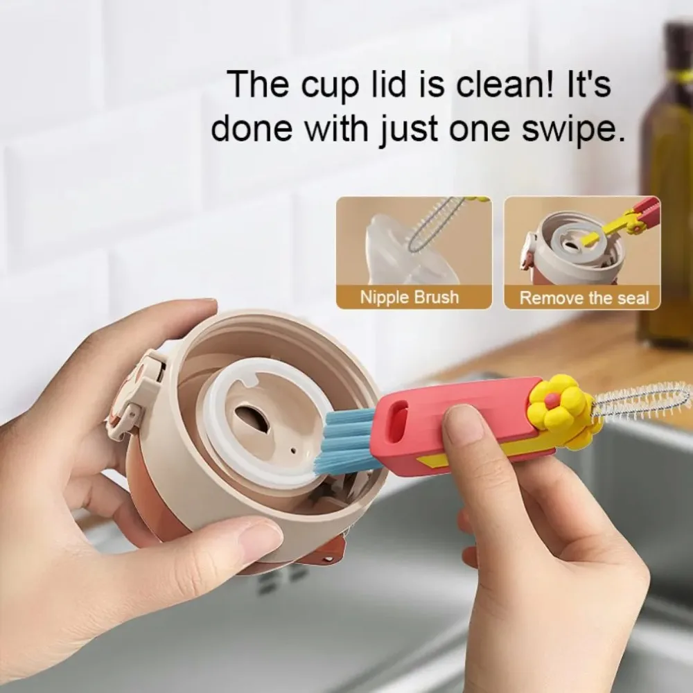 Multifunction Gap Cleaning Brush Cup Cover Baby Bottles Brush Flower Keyboard Groove Brush Window Dead Corner Cleaning Tools