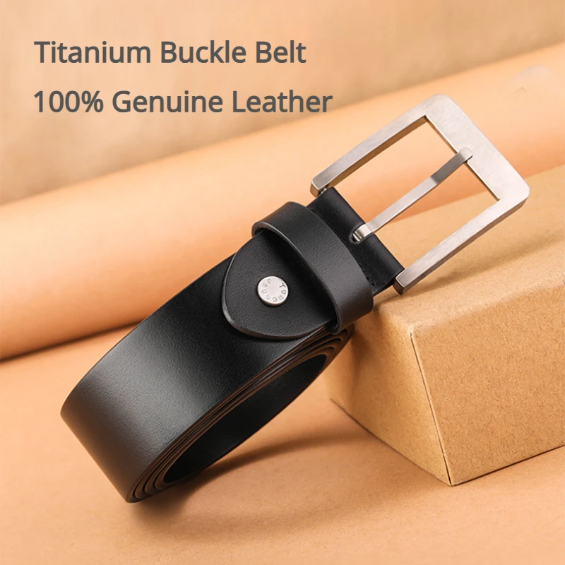 

3.8cm/1.5'' Men's Genuine Leather Belt Ultra Light Titanium Brushed Buckle Non-Allergy First Layer Leather Business Casual Belts