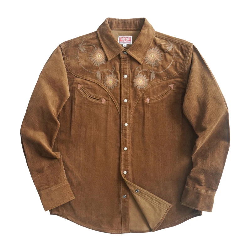 

Sauce Zhan Men's Shirts Spring and Autumn Long Sleeve Corduroy Shirt Vintage Embroidery Loose Fit