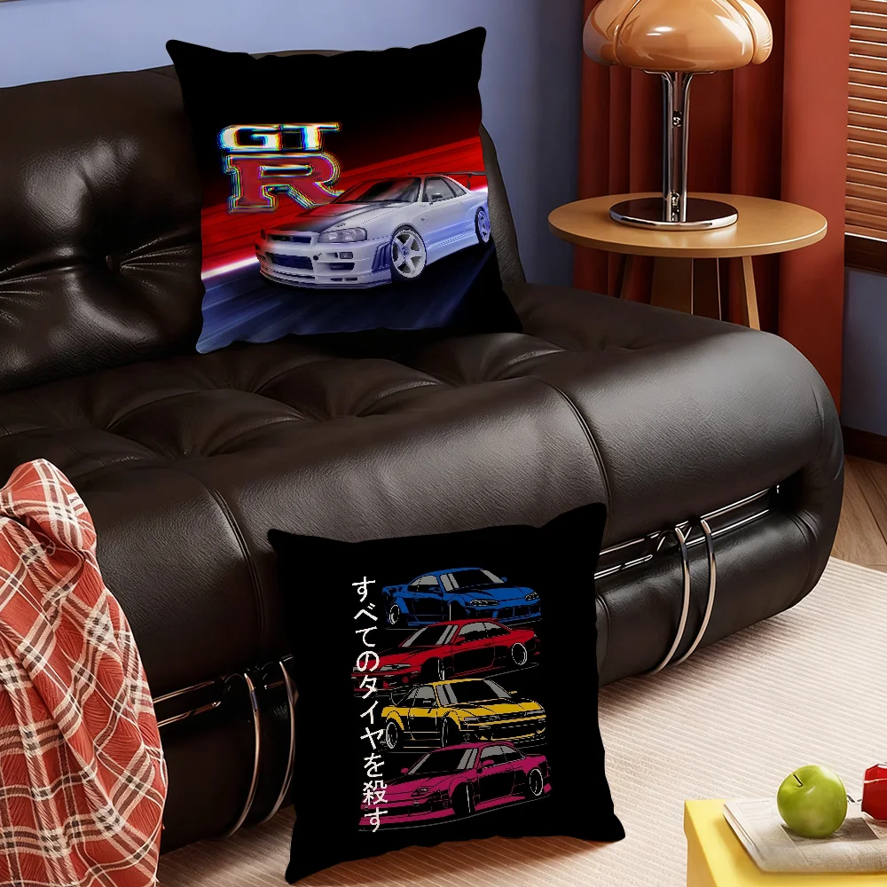 Japanische Autos J-JDM G-GTR Sportkissenbezug für Schlafzimmer, Sofa, Wohnzimmer, Rückenlehne, Dekoration, quadratisches Kissen, Nickerchenzeit
