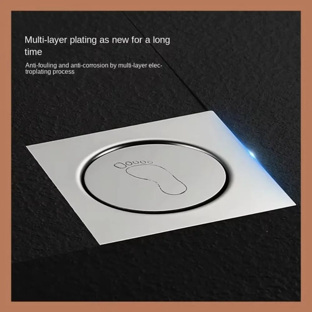 Durable Metal Press-Type Floor Drain Pedal Type Pop Up Bounce Sewer Floor Strainer Anti-odor Square Shower Foot Floor Drain