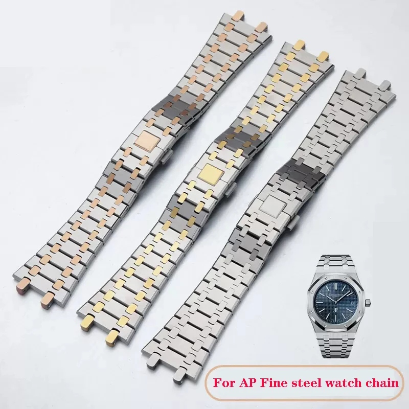 

Silver Gold Black Full Stainless Steel wtchbands For Audemars Piguet Royal Oak strap Watch Accessories watch chain 21mm 26mm