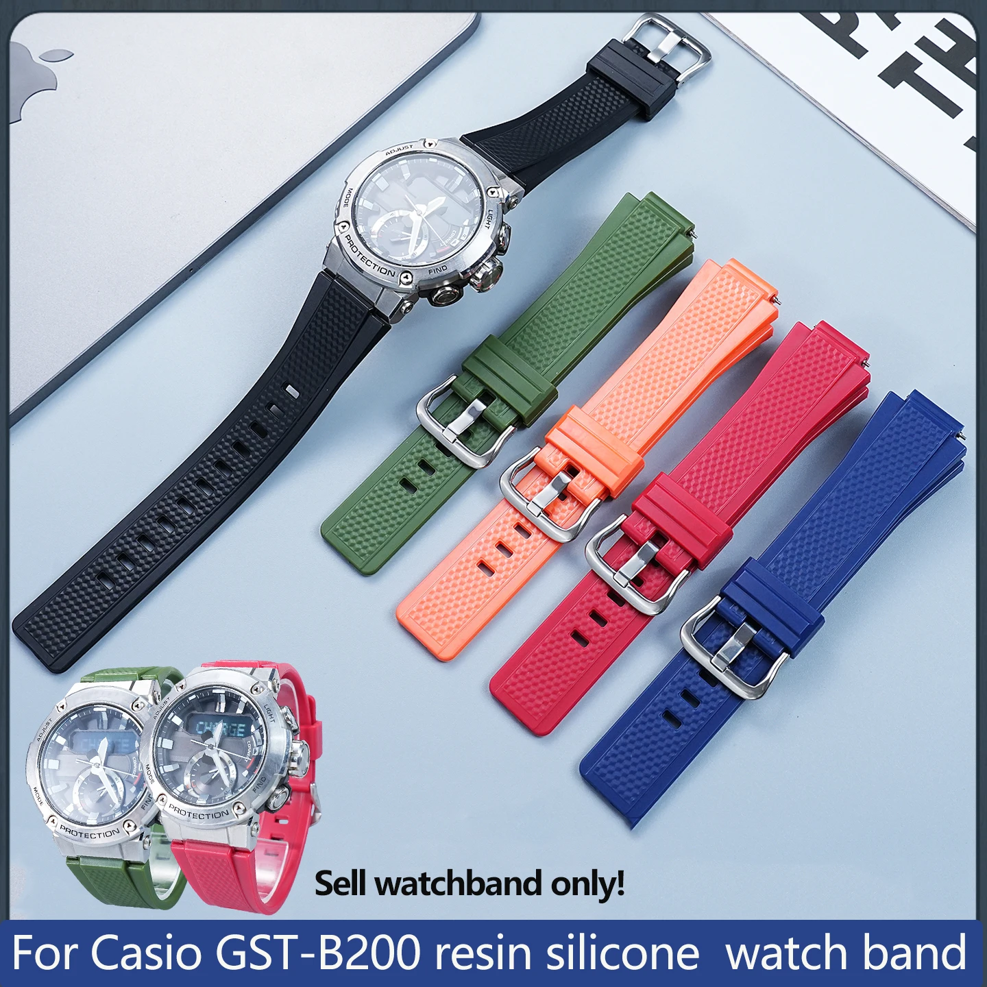 GST-B200 силиконовый ремешок мужской браслет для CASIO G-Shock серии GST-B200 резиновый ремешок для часов аксессуары 16 мм выпуклый браслет