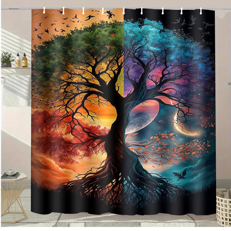 

Моющаяся грязеотталкивающая занавеска для душа Twins, сакральное дерево, насадка для душа, водонепроницаемая полиэстеровая занавеска для ванны для домашнего декора