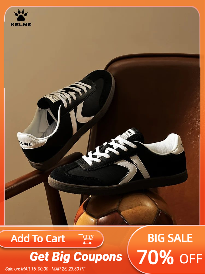  Kelme German Training Shoes Lightweight Retro Sneakers Comfortable Casual Shoes Outdoor Sports Fitness White Shoes 