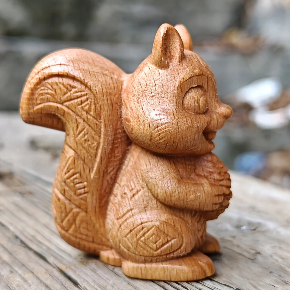 1.8 Inch Wooden Carved Squirrel Ornament, Animal Style, Simple Style, Suitable for Centerpiece Decoration, Bedroom, Christmas Gift, Study Room, Halloween Decoration, Birthday Gift, Men's Gift, Indoor Decoration