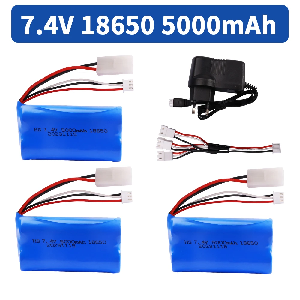 7.4V 5000Mah 18650 Li-Ion Batterij Met Lader Set Voor Meizhi 2856 Hoge Snelheid Afstandsbediening Vrachtwagens Auto Traint Speelgoed Reserveonderdelen