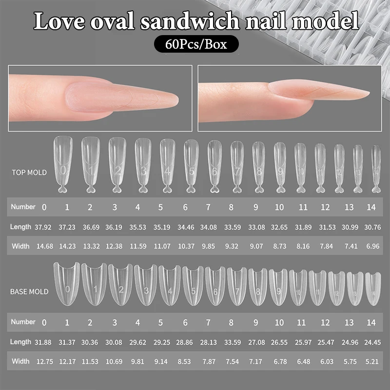 Sandwich Dual Nail Forms 60pcs 15Size Quick Extensions-Dual Forms T-vormige Ellips Manicure Formulieren Top Mold Bottom Mold 3D