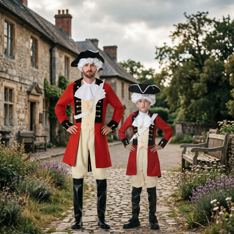 Adult Kid Matching Historical Colonial Soldier Costume Halloween British Vintage Royal Officer Outfit Retro Military Outfit PS66