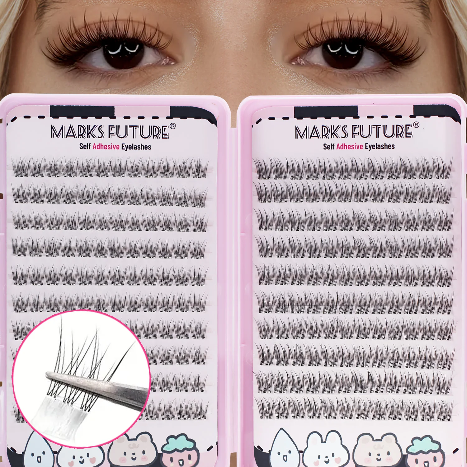 Samoprzylepne kępki rzęs, rzęsy naklejane 11-12mm naturalne rzęsy w stylu manga, wielokrotnego użytku rzęsy bez kleju, rzęsy C Curl o naturalnym wyglądzie, wstępnie przyklejane rzęsy, ultracienkie i lekkie, łatwe w użyciu dla początkujących (bez pozostałości, długotrwałe)