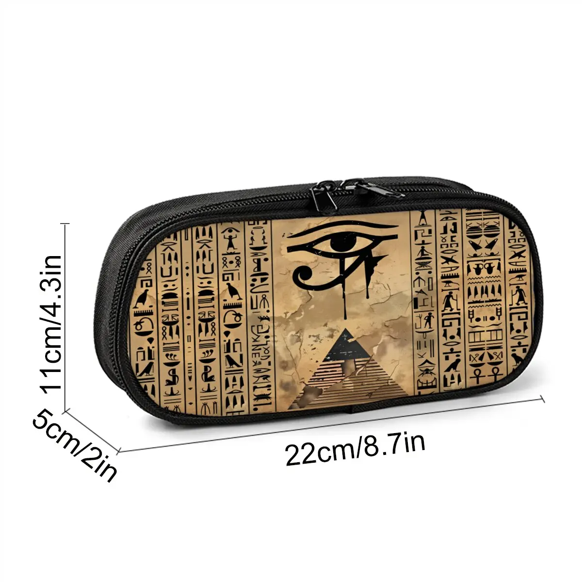 Egyptian Hieroglyphs Print Layered Pencil Case Quality 2D Flat Cartoon Pen Bag Best Gift for Boys/Girls School Supplies