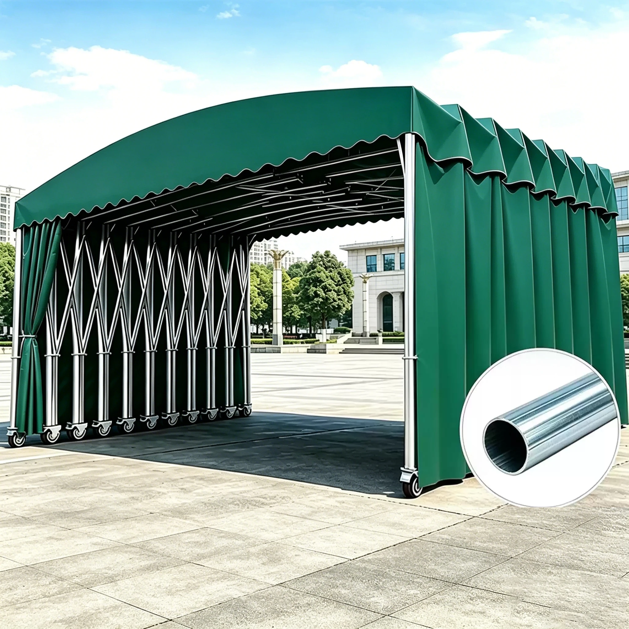 Customizable Modern Retractable Canopy Shelter With UV Resistant PVC Fabric Arch Roof For School Playground And Public Areas