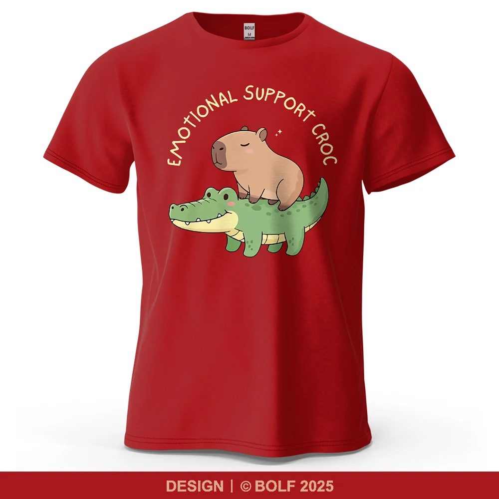 Herren-T-Shirt mit Capybara- und Krokodil-Aufdruck, 100 % Baumwolle, übergroße, herzförmige Grafik-T-Shirts für Damen, Tops, T-Shirts, Streetwear