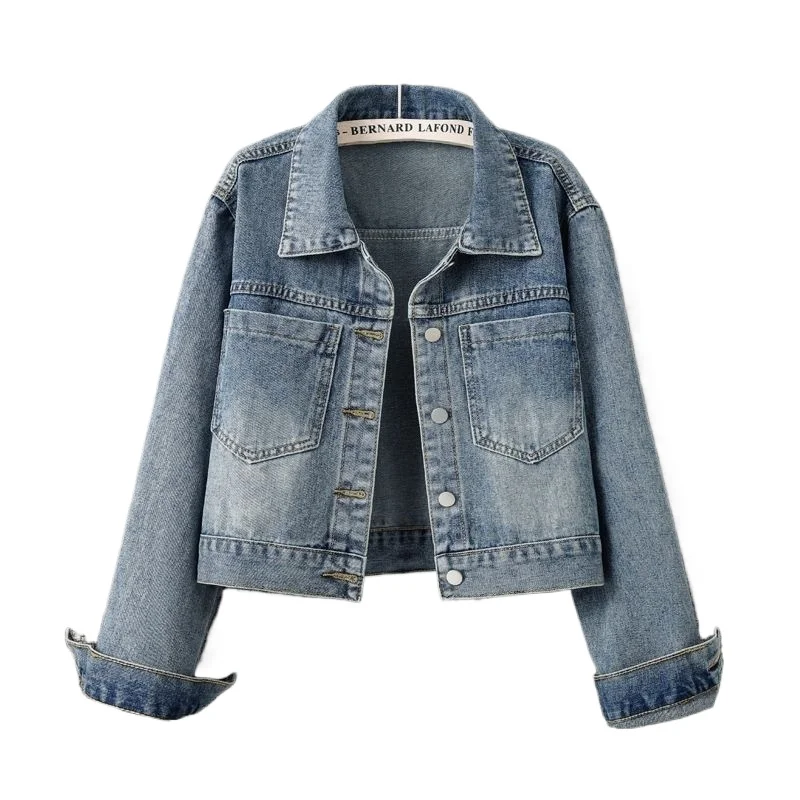 

Vintage Denim Jacket Women Spring and Fall New Short Simple Casual Models Retro Color Washed Texture Top Denim Jacket Jacket