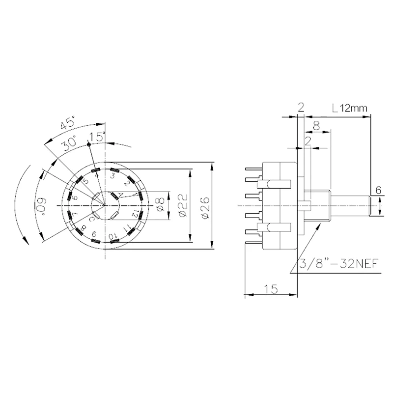 1Pc RS26 1 Pole Position 12 Selectable Band Rotary Channel Selector Switch Handle Single Deck Rotary Switch Band Selector