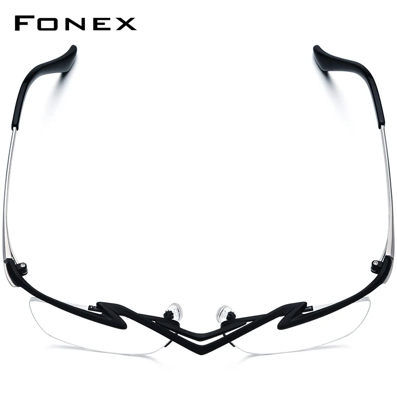 FONEX Pure Titanium Glasses Frame Men Brand Deisgn Semi Rimless Square Eyeglasses Ultralight Half Rim Japanese Eyewear 85763