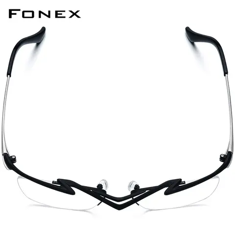 FONEX 남성용 순수 티타늄 안경테, 세미 무테 사각 안경, 초경량 하프 림, 일본 안경 85763, 새로운 브랜드 디자인