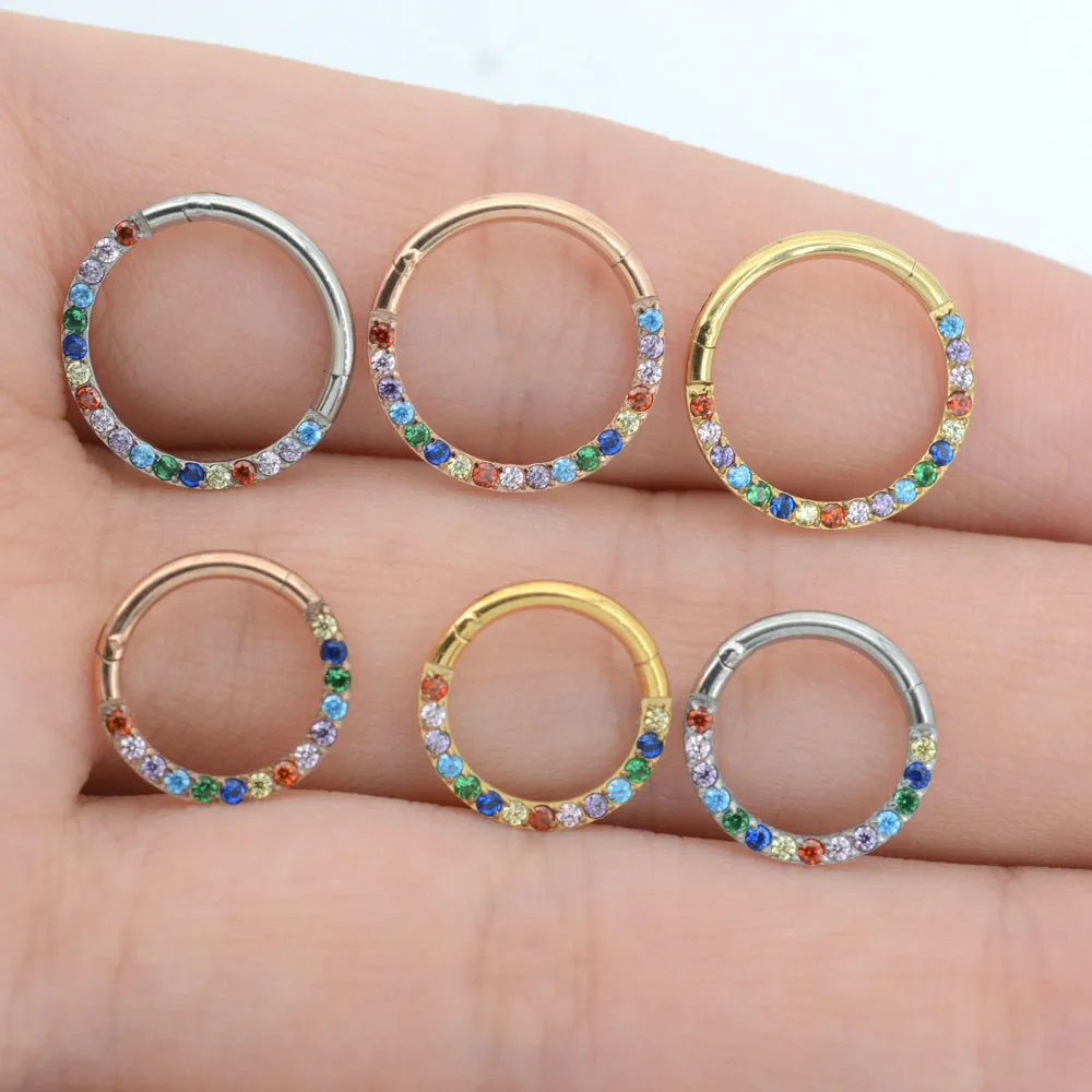 1/10 Stück G23 Titan Nasenring für Frauen Kleines Nasenseptum Knorpel Hoop Ohrring Piercing 16 Gramm vorne eingelegtes CZ-Scharnier – Detail 3