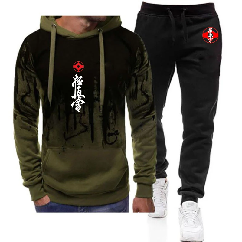 Kyokushin Karate 2023 Men's  Long Sleeves Gradient color Hoodies Casual Jacket Sport Coats+Pants Comfortable Two Pieces Suits