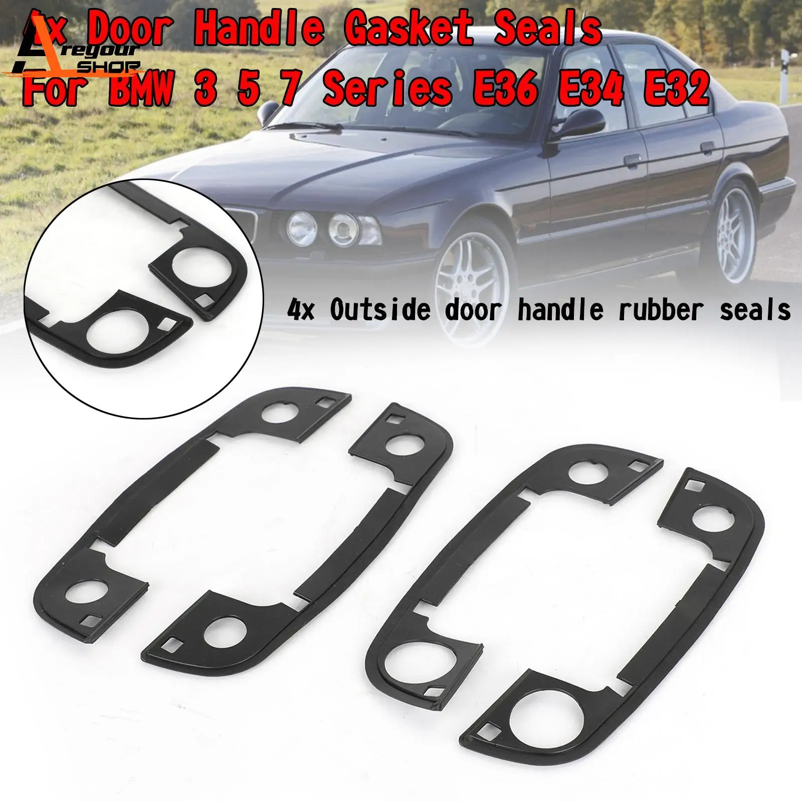 Areyourshop 4x Door Handle Gasket Rubber Seals For BMW 3 5 7 Series E36 E34 E32