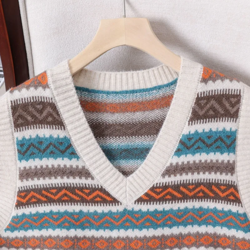 #3928 Sweater Vest Women V-neck Slim Vintage Short Knitted Vest Femme Sexy Sleeveless Striped Pullover Vest Female Vintage