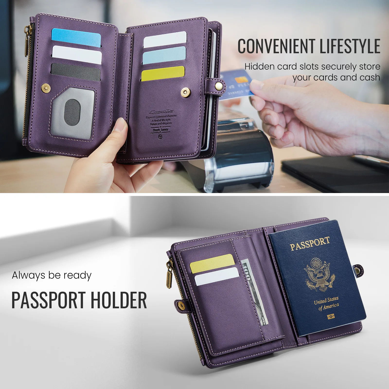 Buylor Multi Functional Passport Bag Universal 2-In-1 Photo Clip Wallet Magnetic Mini Card Holder Bag Rfid Zipper Bag Card Cover