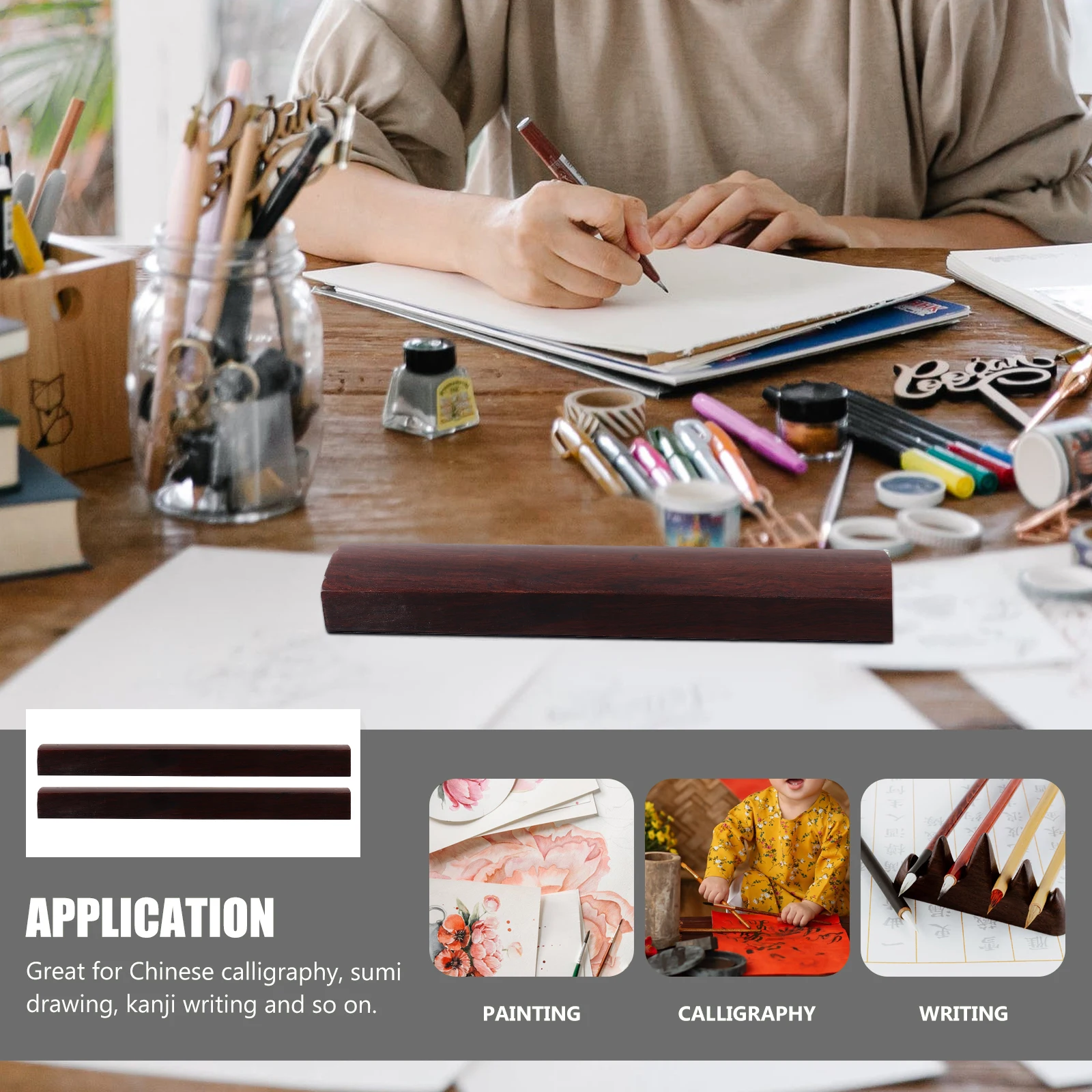 Wooden Calligraphy Paperweight 18CMx35MM Rectangular Smooth Durable Office Desk Supplies Tools Practice Writing