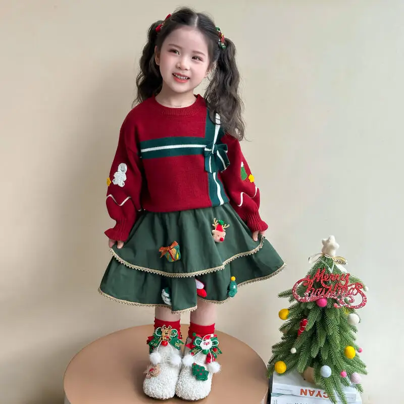 

Горячая юбка-свитер для девочек, комплект из двух предметов, осенне-зимний утепленный топ, пуловер, юбка, детская студенческая кавайная модная новая повседневная одежда