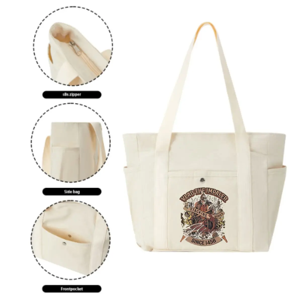 حقيبة قماش من Vlad the Impaler Emblem ذات سعة كبيرة للعمل والتنقل عالي المظهر