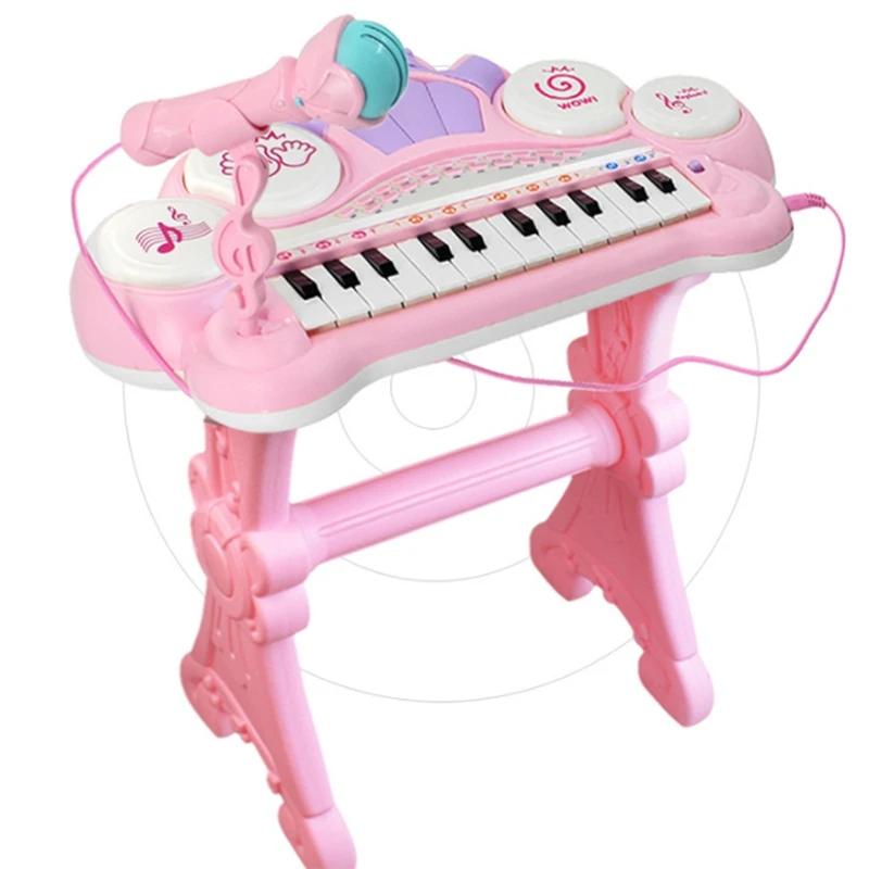 Pink 24 Keys Electronic Keyboard Piano Organ Toy Children Musical Instrument Kids Educational Toy Gift Suit