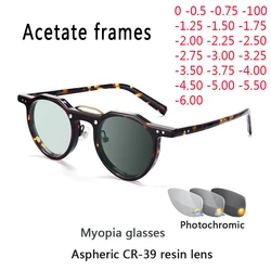 Round Vintage Acetate Glasses Frame Men Photochromic Finished Myopia Glasses Optical Prescription Eyeglasses Frame Women