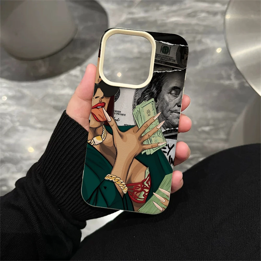 Schöne Frau Dollars Handyhülle für iPhone 17 16 15 14 13 12 11 Pro Max 16 15 14 Plus 17 16 15 Pro 17Air Silikon Matte Hülle – Detail 5
