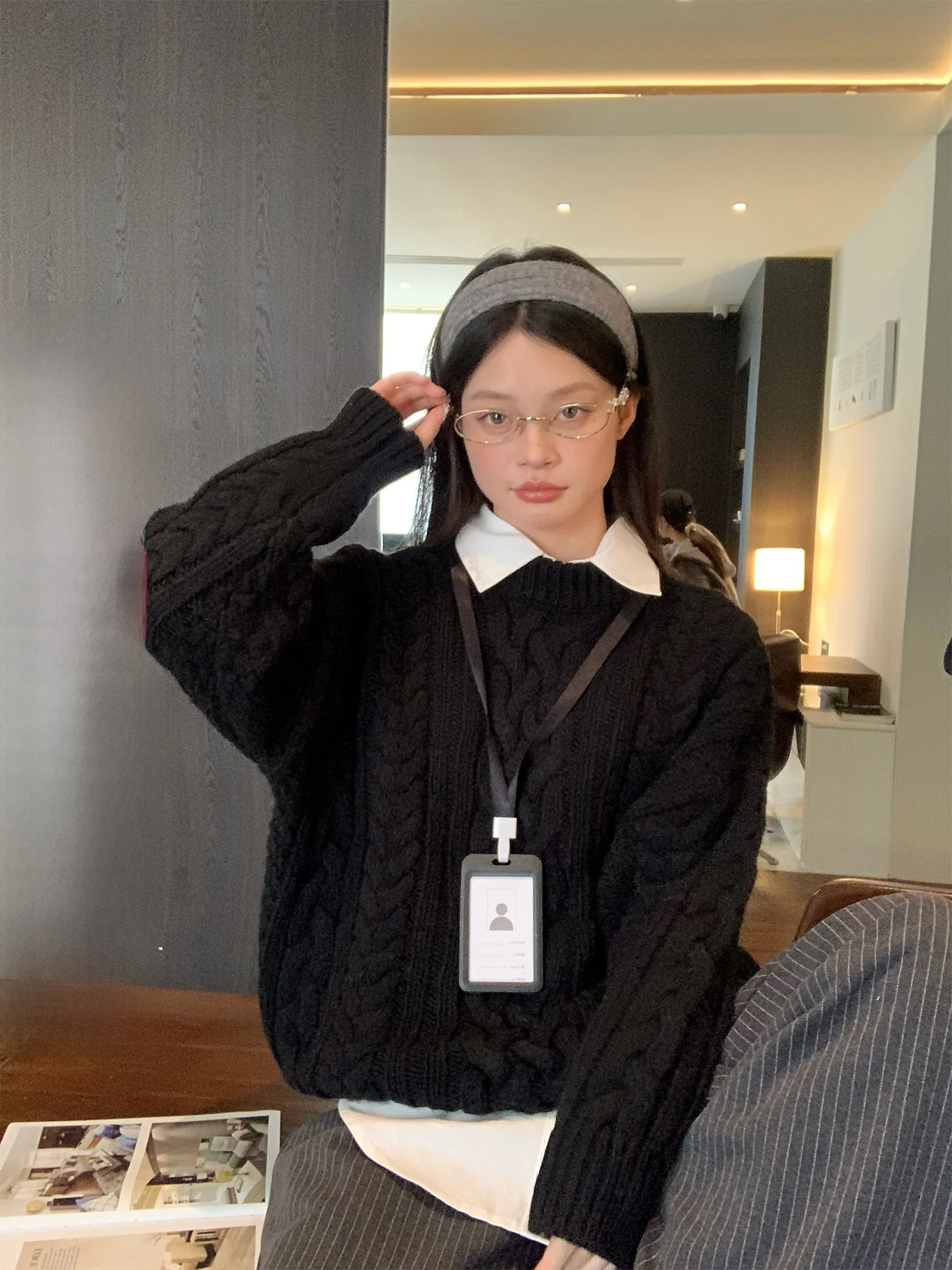 

Свободный женский вязаный свитер с узором «косы», удобная верхняя одежда, новинка зимы, комфортный, мягкий, с круглым вырезом, длинный рукав