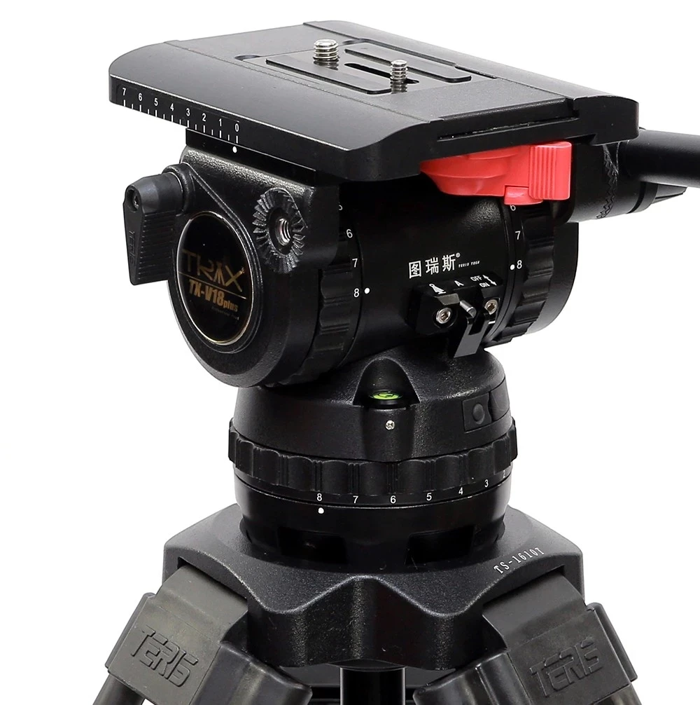 TRIX TERIS V18T PLUS 100mm Bowl Fluid Head Professional Heavy Duty TV Video Carbon Fiber Camera Tripod Stand For RED C300 BMCC view 3