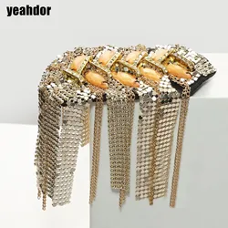 2Pcs Brooch Pin Shoulder Board Badge Rhinestones Metal Tassel Epaulettes Costume Accessories for Men And Women