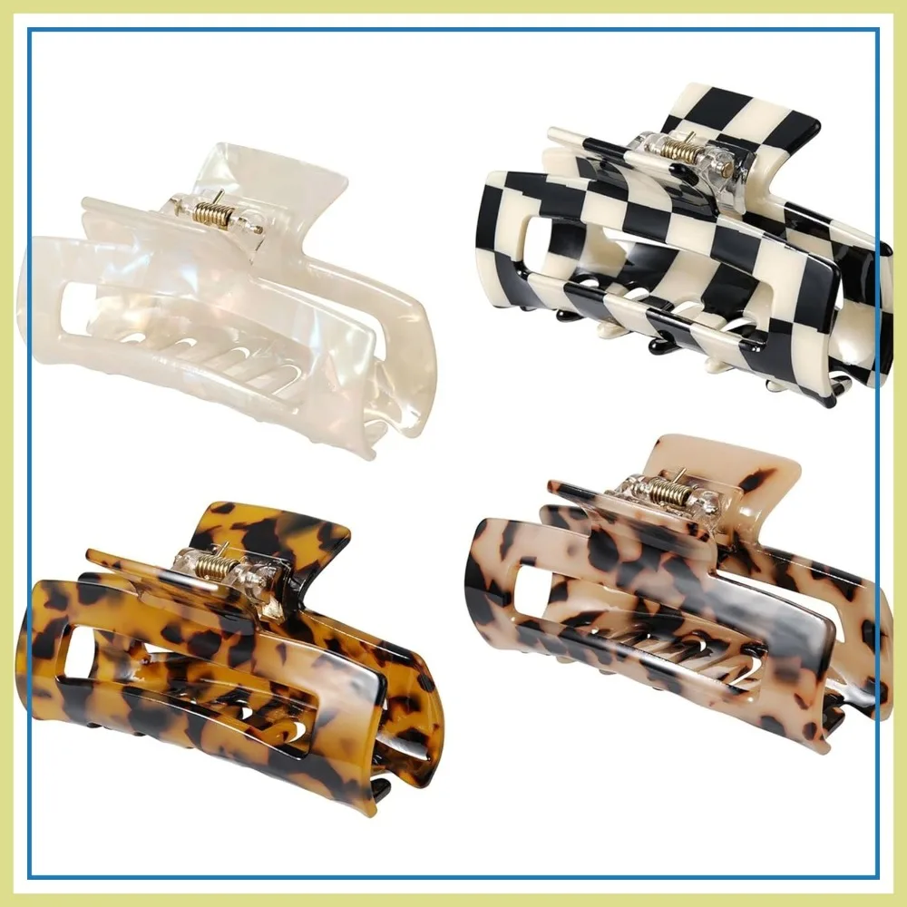 

4Pcs Acetate Hair Claw Clips, Medium French Butterfly Jaw Clips for Women, Mermaid Color & Leopard Print Hair Accessories