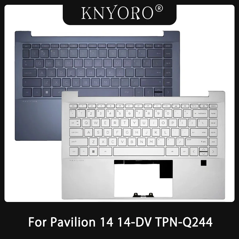 

Original New US Keyboard For HP Pavilion 14 14-DV TPN-Q244 Palmrest Upper Cover Top Case with Backlight Keyboard Silver Blue