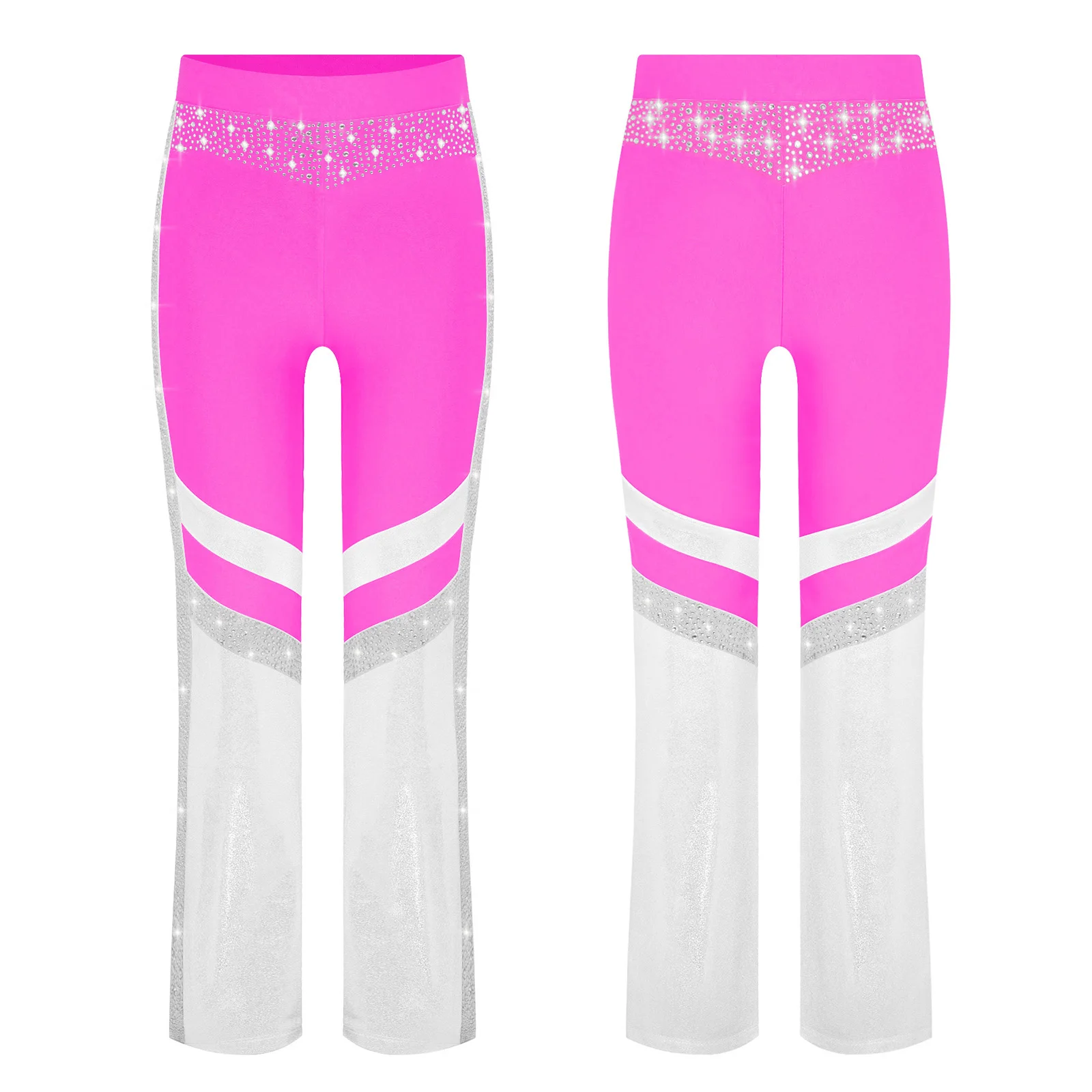 Crianças meninas calças de sino moda dancewear crianças ballet dança traje cor bloco queimado calças de ginástica