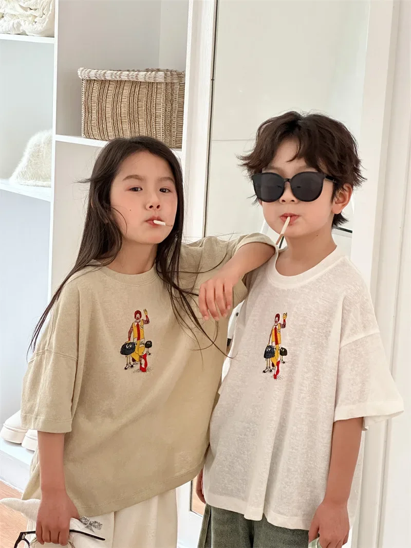 Children Clothing Kids 2024 Summer New Korean Style Short Sleeve Cartoon Printed T-shirt for Boys and Girls Cute Short Sleeve