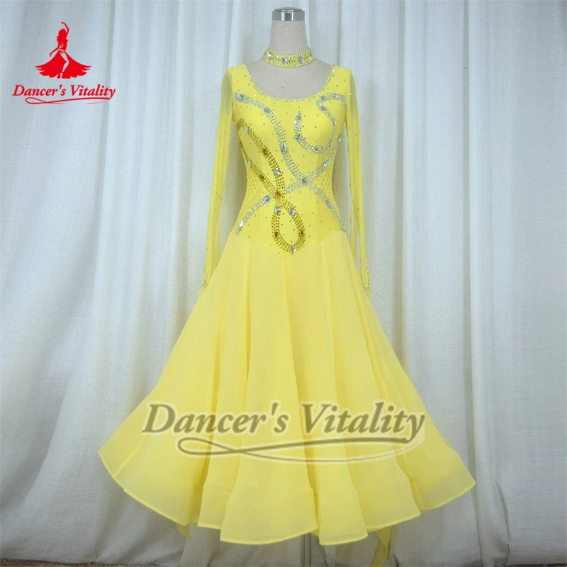 ชุดเต้นรำสังคมมาตรฐาน แขนยาว สำหรับการแสดงและแข่งขันระดับมืออาชีพ พร้อมสร้อยคอ ออกแบบตามสั่งสำหรับนักเต้นผู้ใหญ่ที่มีความมีชีวิตชีวา