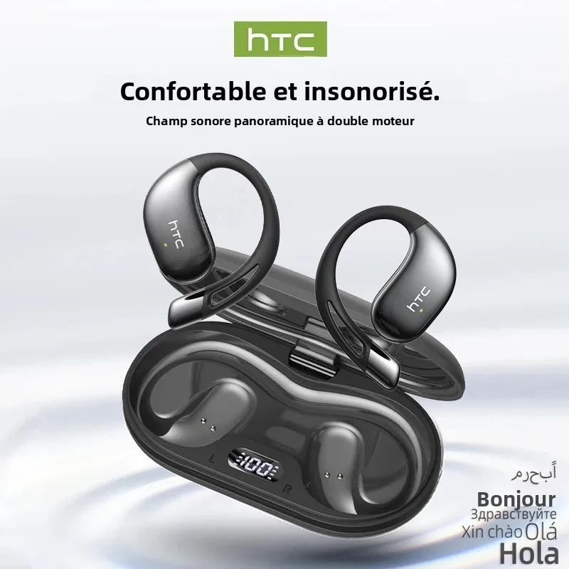 【HTC NE57】 Écouteurs Bluetooth V6.0 Écouteurs avec traducteur AI OWS Sport Écouteurs sans fil Confort Crochets d'oreille Longue durée de vie avec micro