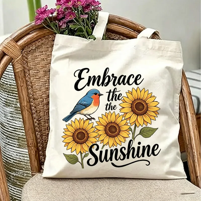 "Vintage American Country Style Canvas Tote Handbag & Shoulder Bag - Guitar, Sunflower, and Eagle Print for Rustic Music Lovers"