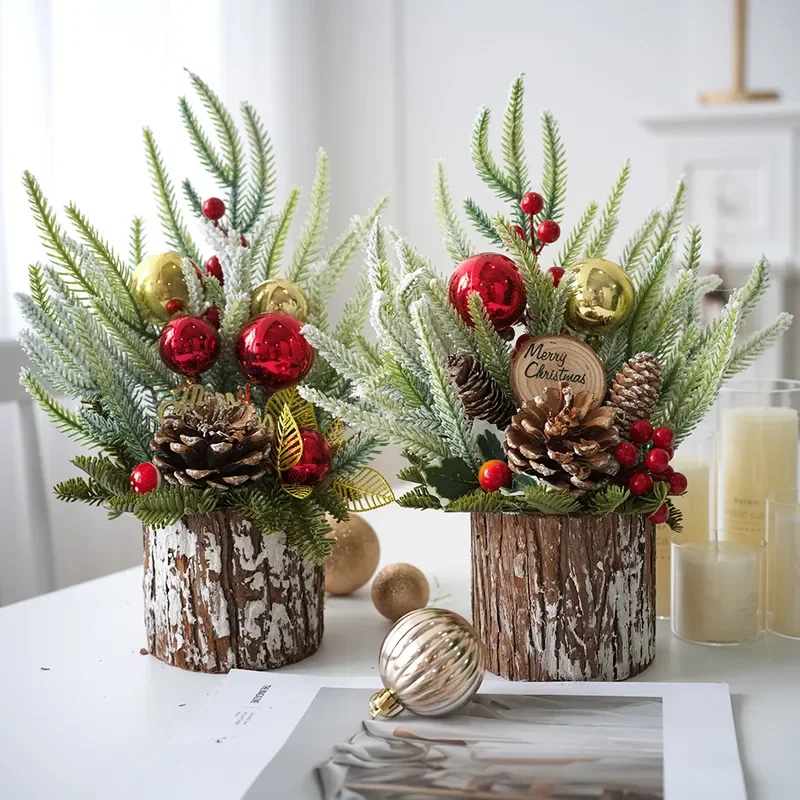 for Christmas Flower Arrangement Ornament Log Barrel Small Tree Tabletop Decor Holiday Gift