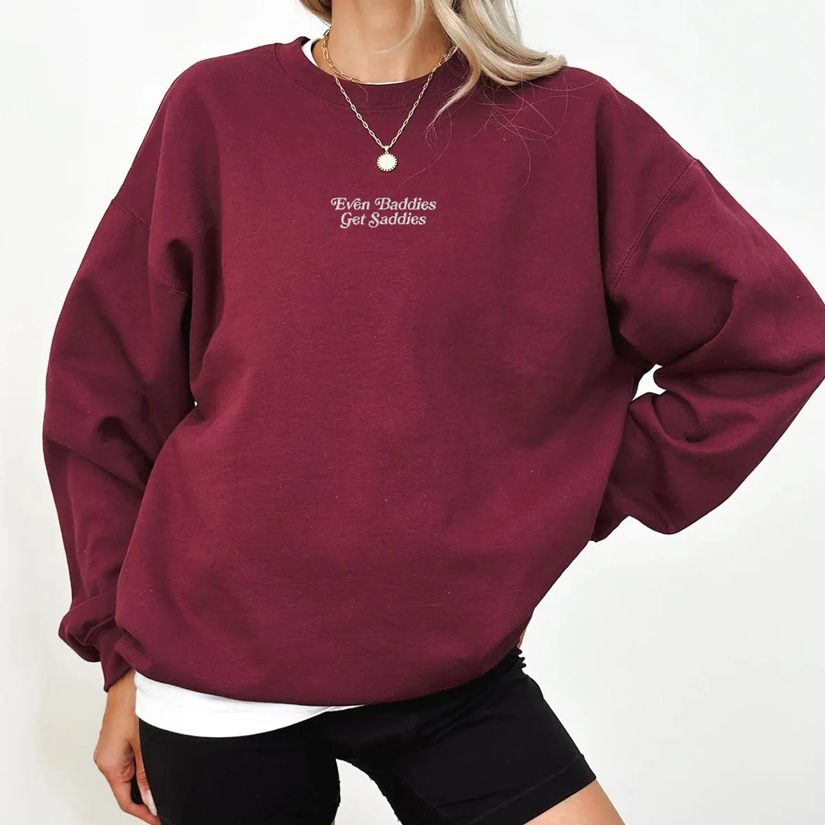 Even Baddies Get Saddies Embroidered Sweatshirt Mental Health Autumn Pullovers Women Loose Cotton Thick Fleece Warm Jumpers