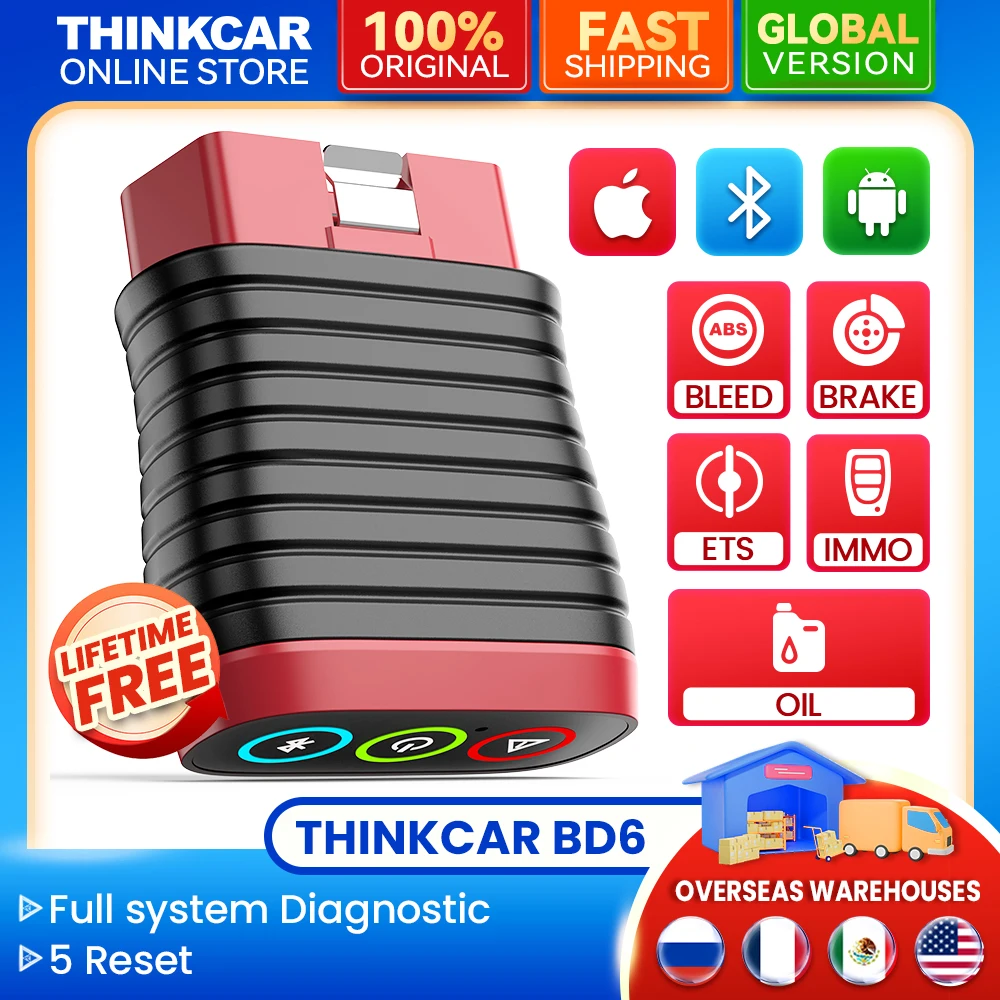 THINKCAR BD6 OBD2 Scanner diagnostic tools full system auto code reader Engine Airbag 5 reset Key programming lifetime free