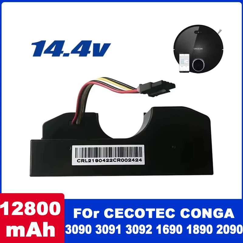 12800mAh CECOTEC CONGA 3090 3091 3092 1690 1890 2090 Robot Vacuum Cleaner Battery Pack Replacement Accessories 14.4 Volts